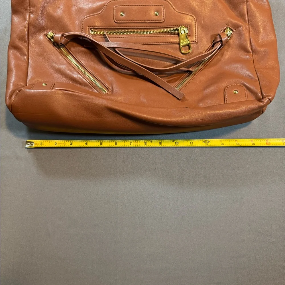 Steve Madden Cognac Leather Laptop Satchel with Crossbody Strap